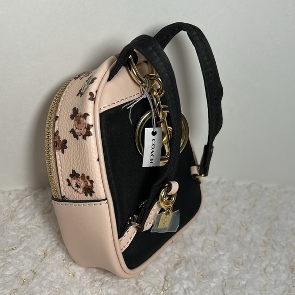 Coach Pink and Brown Floral Mini Bag Keychain - Picture 7 of 13